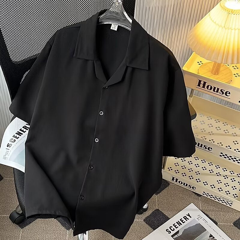 Mens Cuban Collar Pleated Shirt