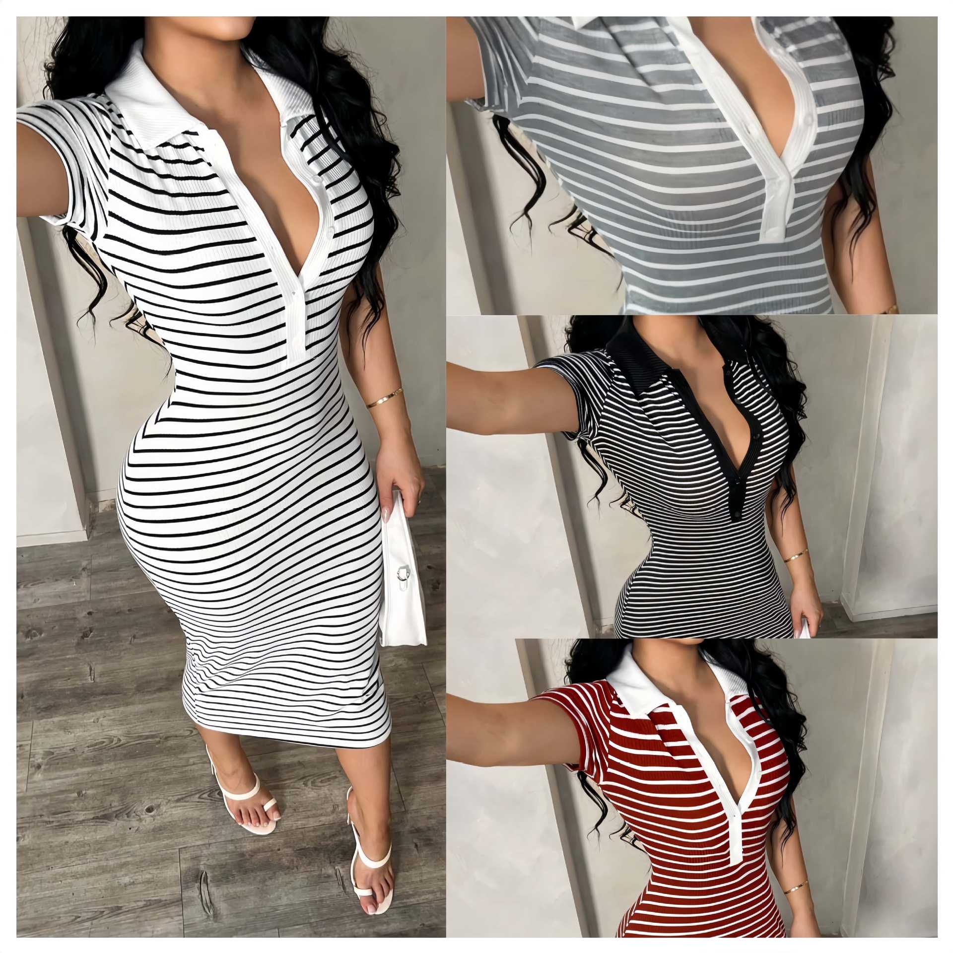 Womens Striped Knitted Midi Dress
