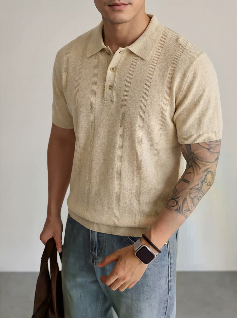 16-Gauge Tencel Linen Knitted Polo Shirt for Men Summer Thin Breathable Old Money Style
