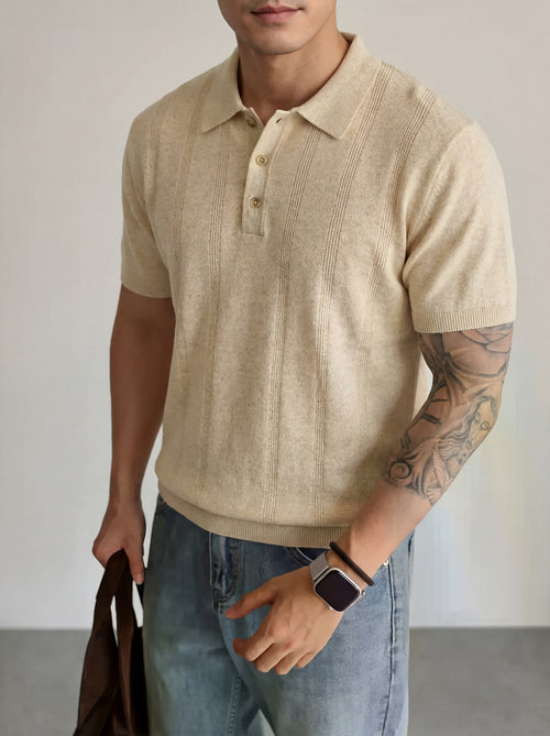 16-Gauge Tencel Linen Knitted Polo Shirt for Men Summer Thin Breathable Old Money Style