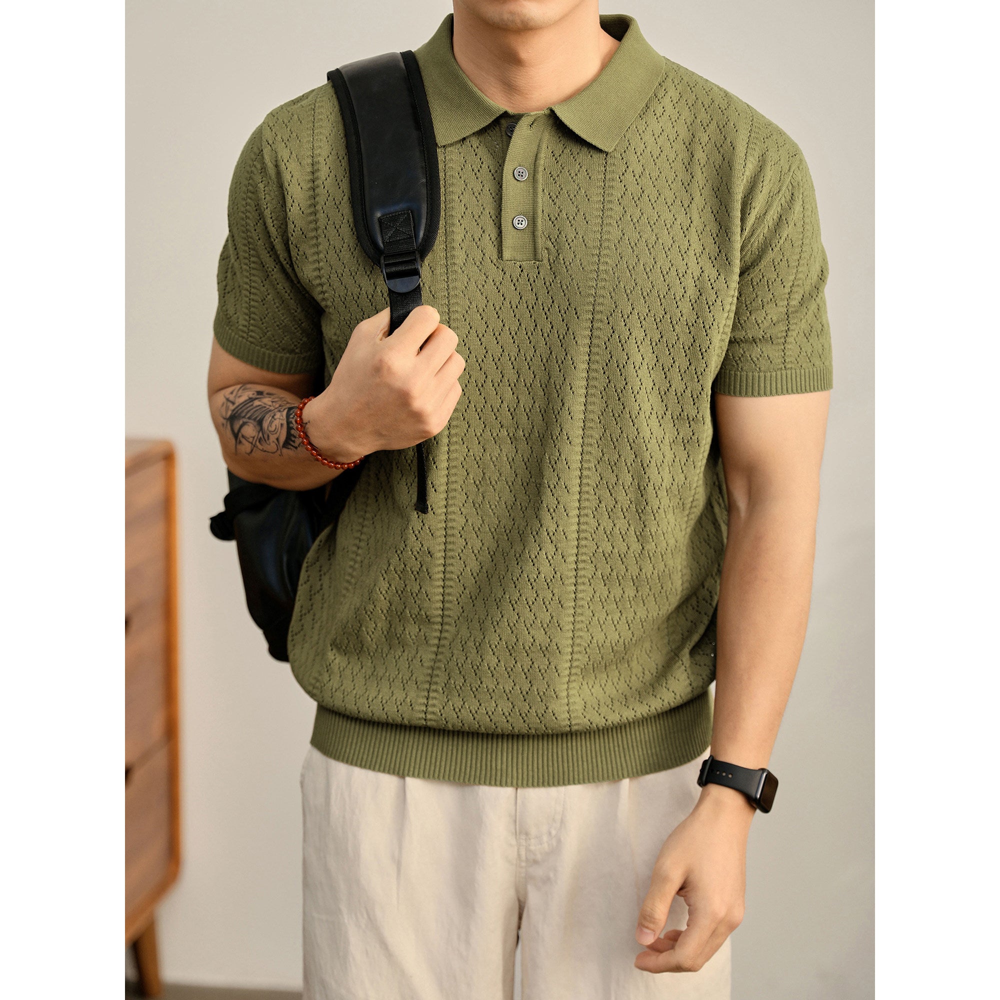 Mens Breathable Knitted Polo Shirt