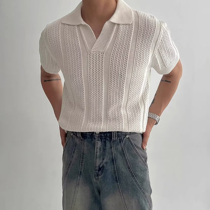 Hollow Mesh Knit Mens Polo Shirt