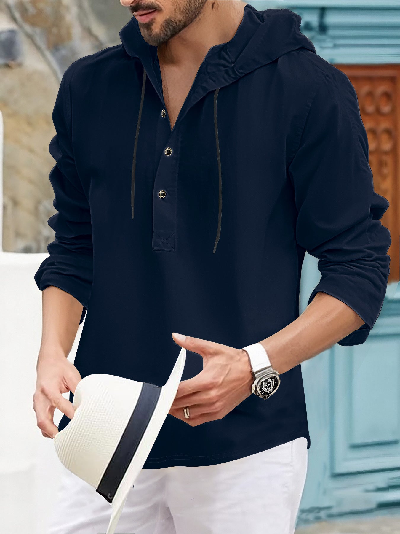 Half Cardigan Jacket Summer Fashion Casual Jersey Hooded Long Sleeve Cross Border Men's Top Shirt
