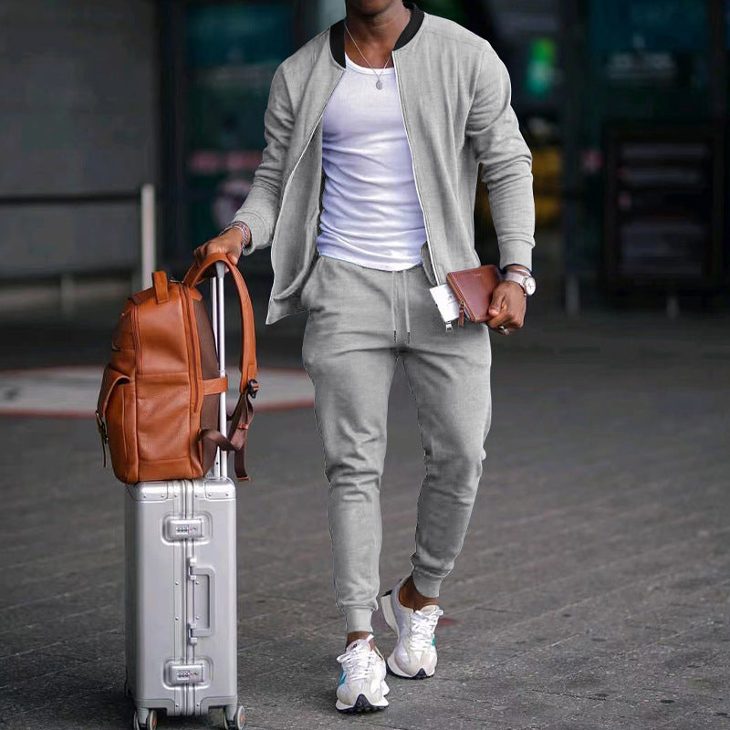 Casual Jacket Suit with Stand Collar