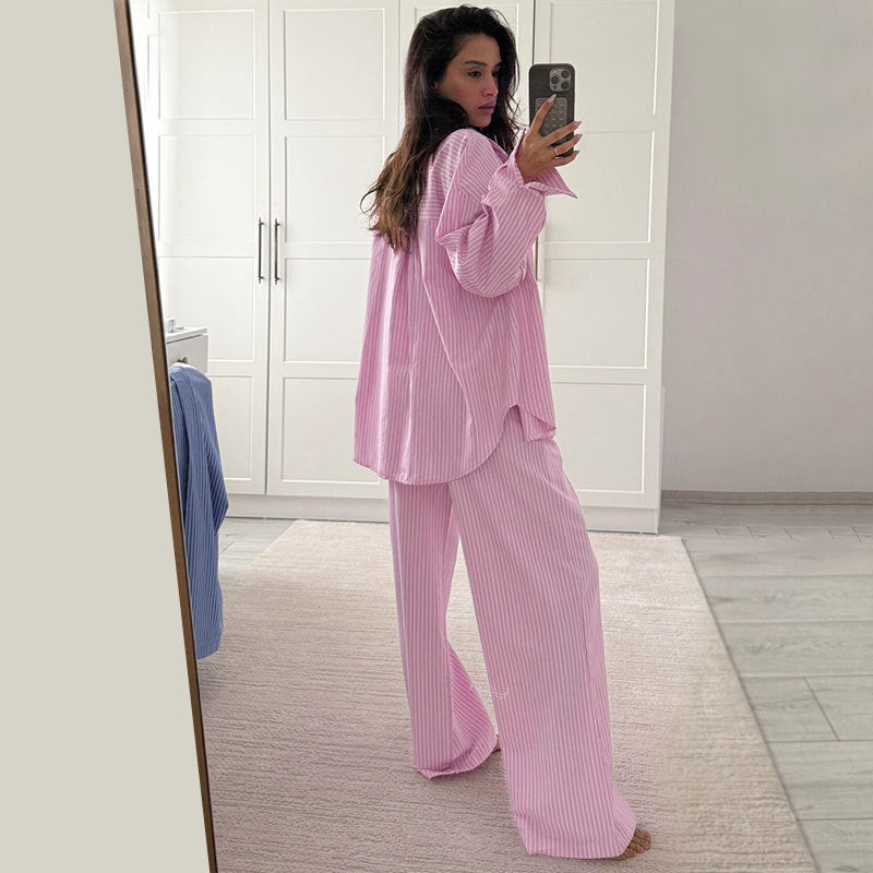 Womens Casual Striped Long Sleeve Pants Set