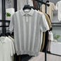 Mens Striped Knit Polo Shirt
