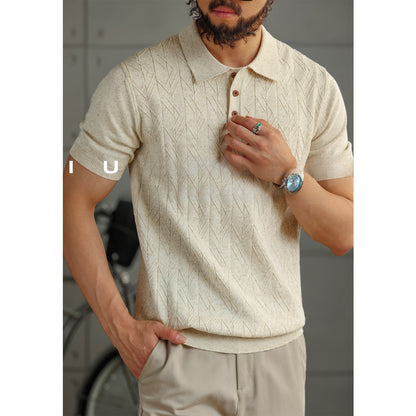 Mens Tencel Linen Knitted Polo Shirt