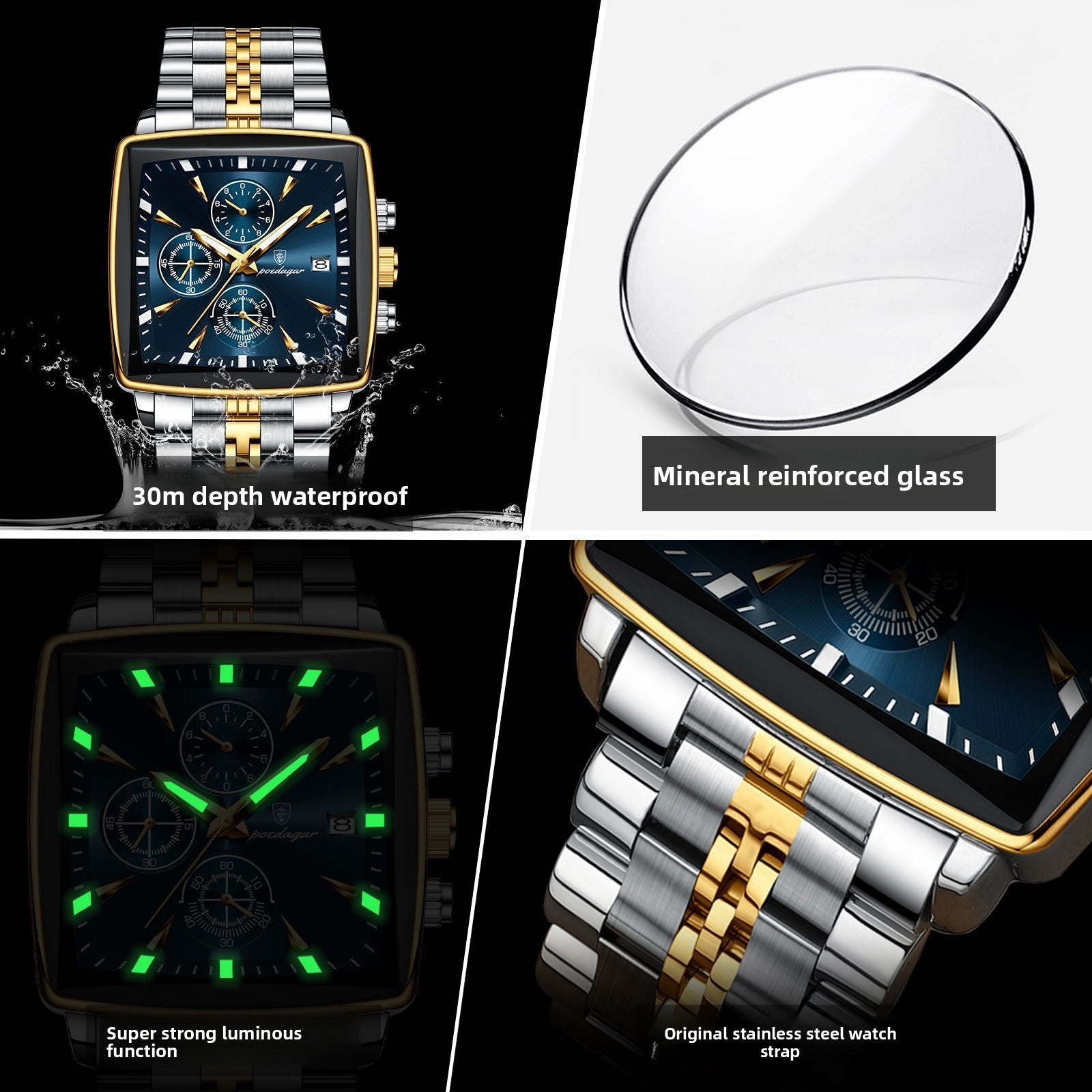 Multifunctional business square men's watch