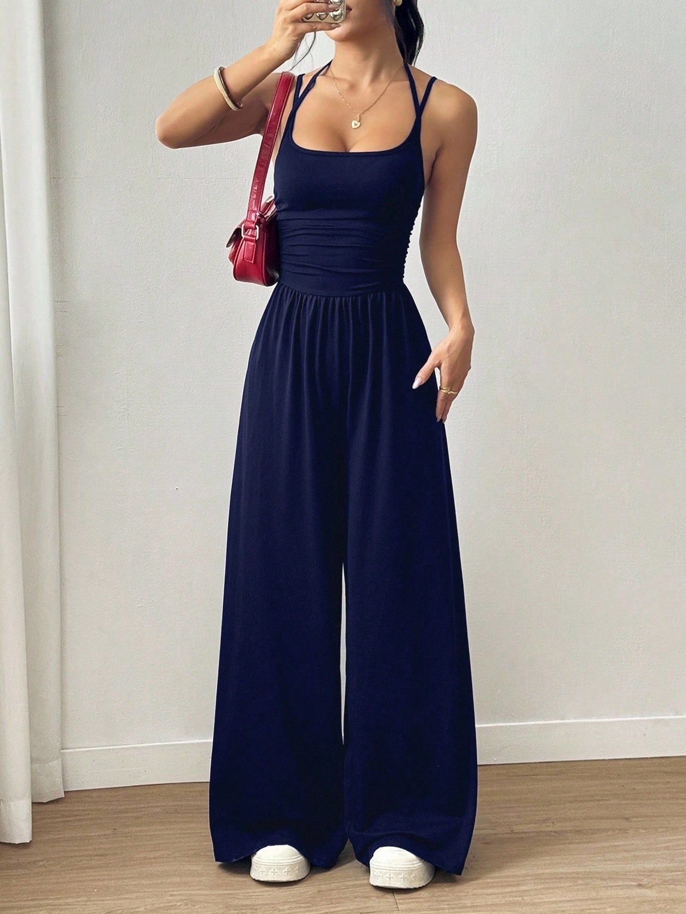 Womens Strapless Wide-Leg Jumpsuit