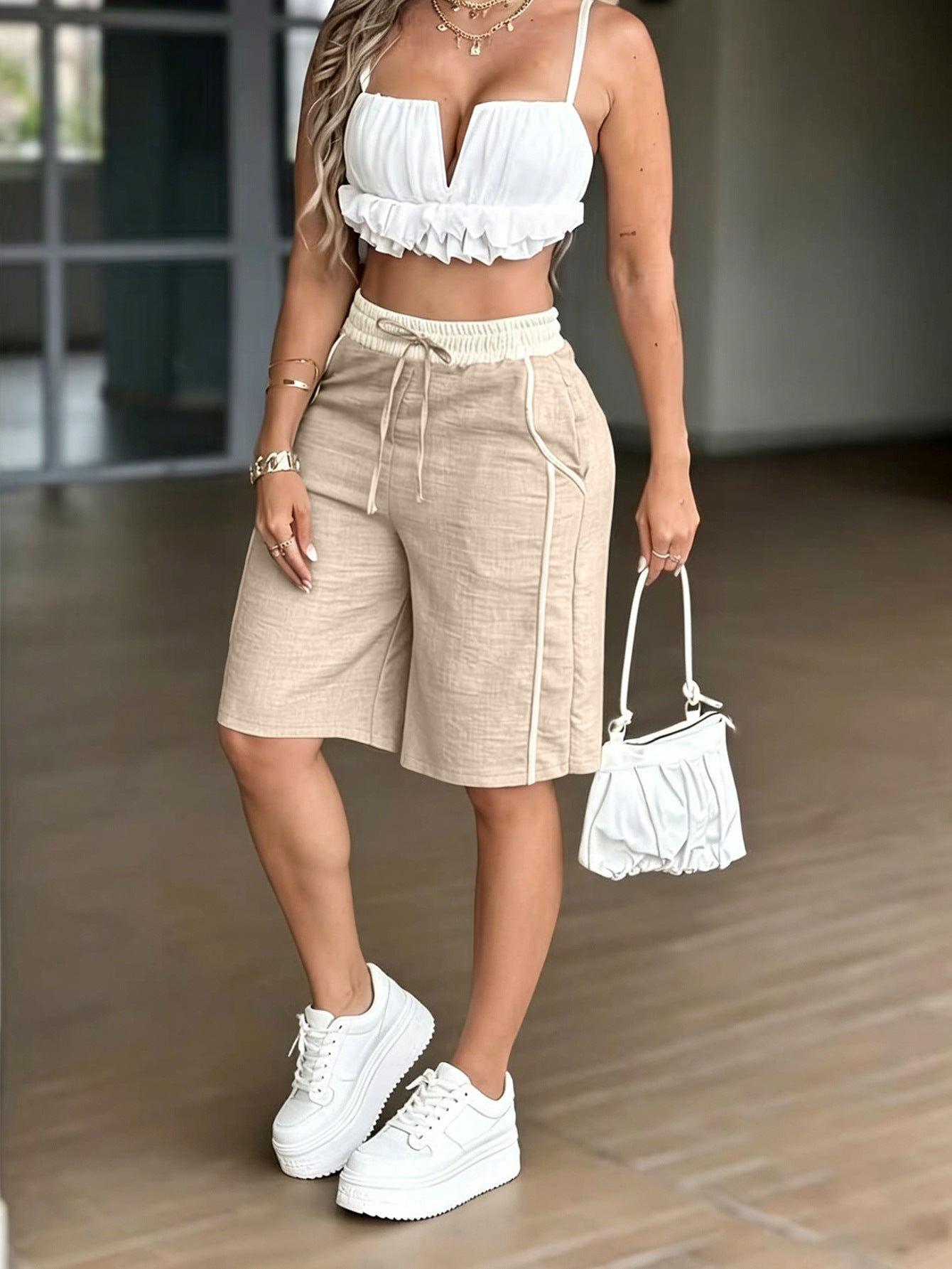 Womens High Waisted Wide Leg Shorts