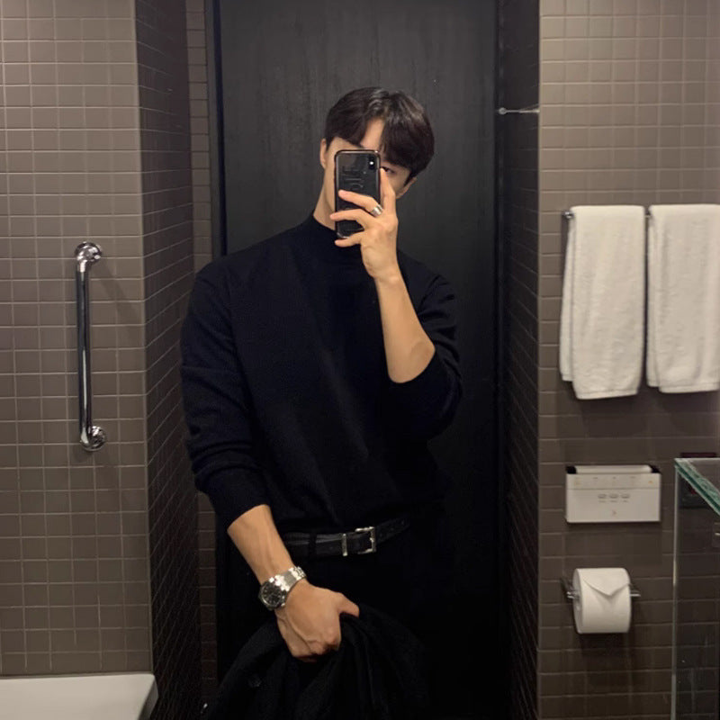 Men's Velvet Half Turtleneck Long Sleeve Shirt