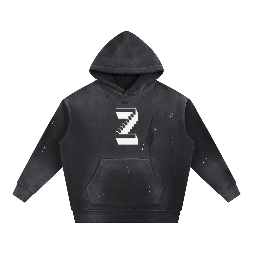 Vintage Washed Frayed Fleece Hoodie