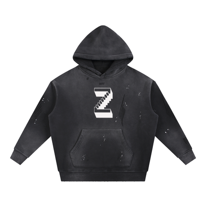 Vintage Washed Frayed Fleece Hoodie