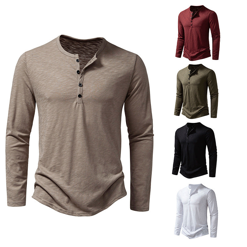 Corduroy Henry collar long-sleeved T-shirt