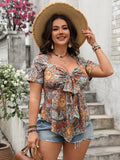 Lace-Up Loose Printed Top