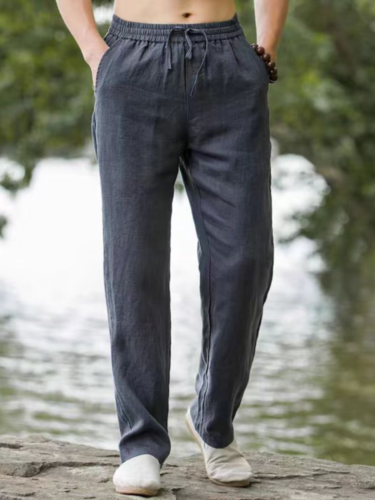 Mens Straight Leg Linen Casual Pants