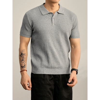 Ribbed Knit Polo Shirt