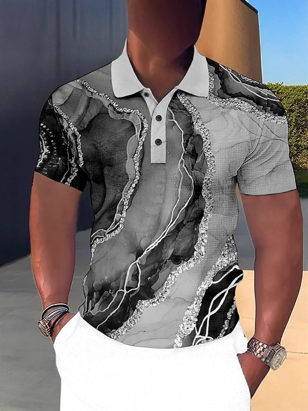 Customizable 3D Print Lapel Polo Shirt