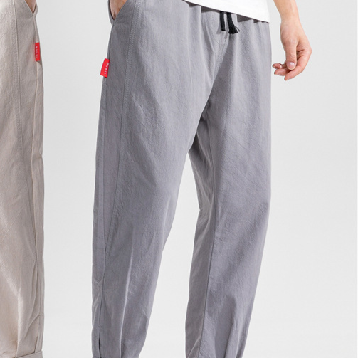 Straight Casual Trousers Loose Linen Cropped Sports Men's Pants