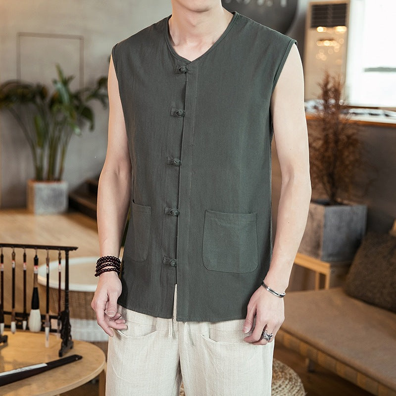 Chinese Style Cotton Linen Sleeveless Vest