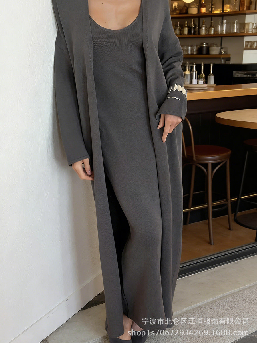Pure Cotton Knitted Cardigan and Suspenders Set