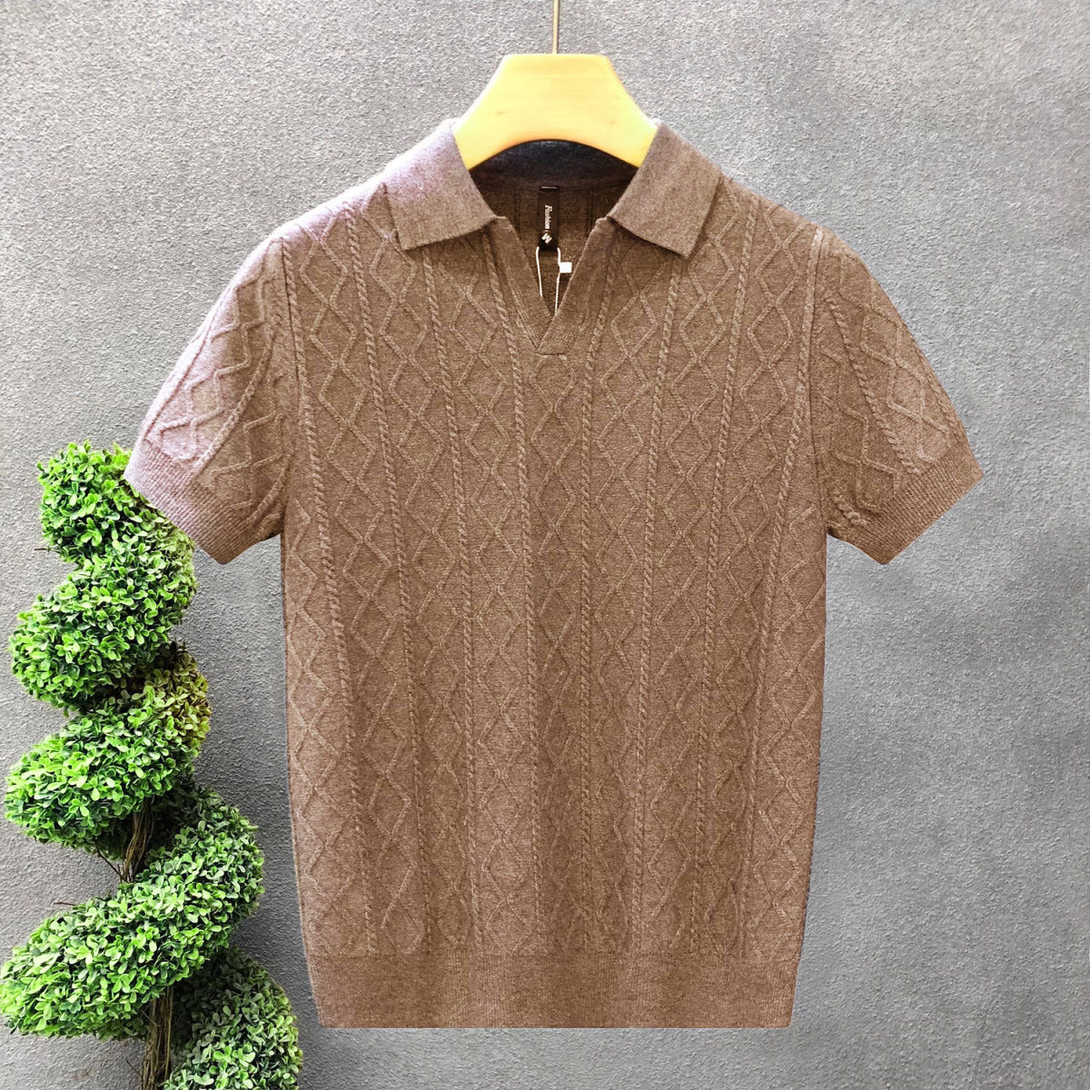 Mens Textured V-Neck Polo Shirt