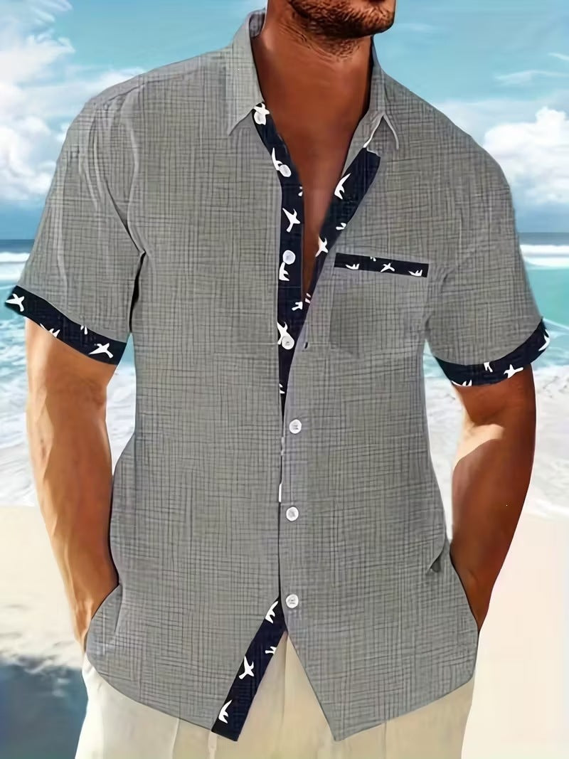 Summer European and American Printed Short-Sleeved Shirt Men's Loose Large Size Casual Lapel Shirt Top
