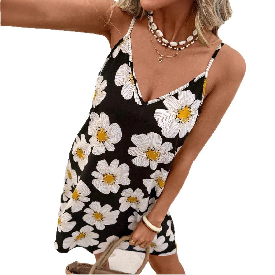 Floral Print V-Neck A-Line Dress