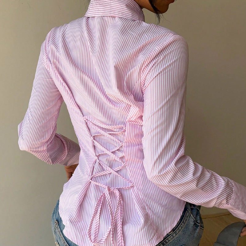 Womens Striped Long Sleeve Blouse
