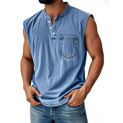 Men Sleeveless Button Down Polo Vest