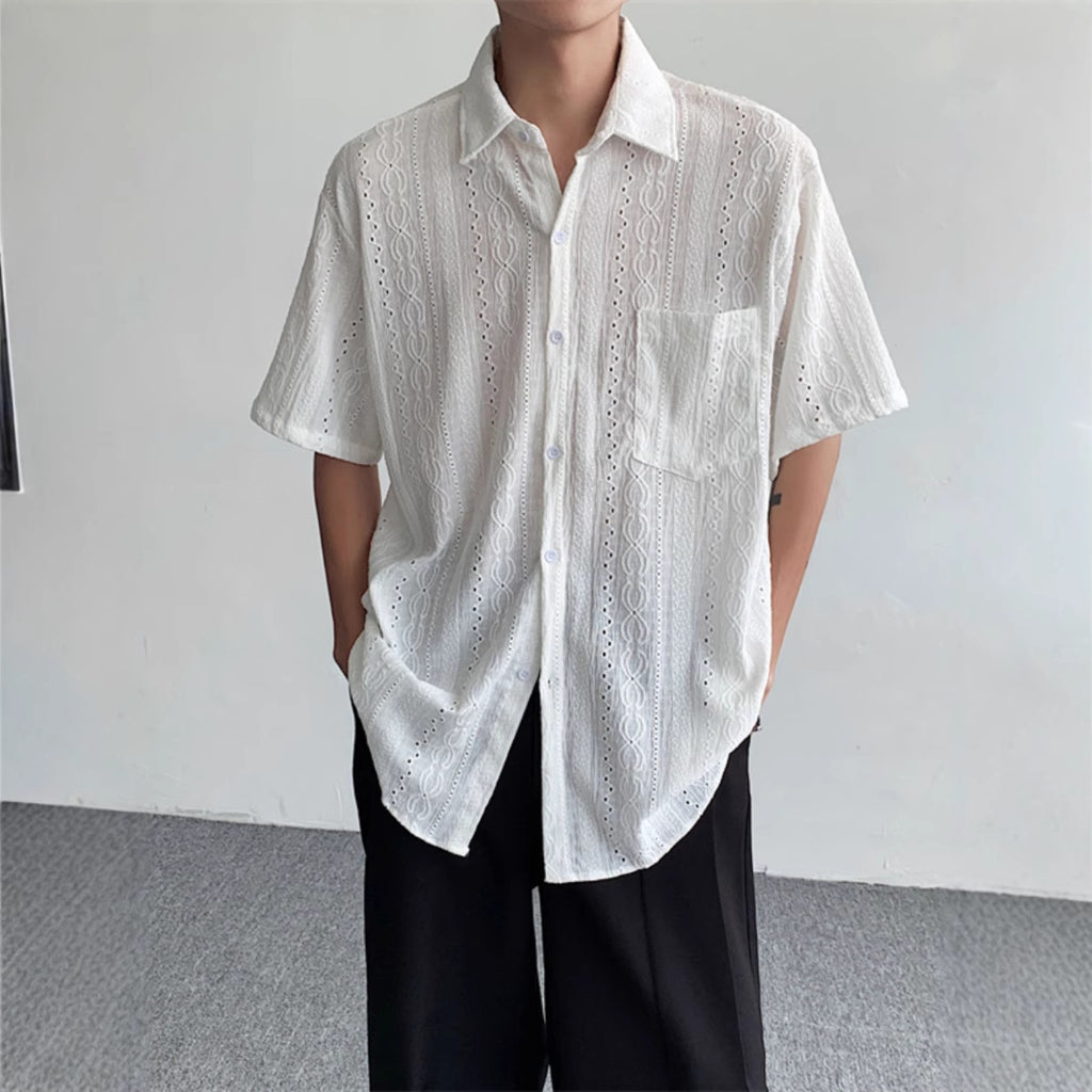 Retro-style hollowed-out short-sleeved shirt