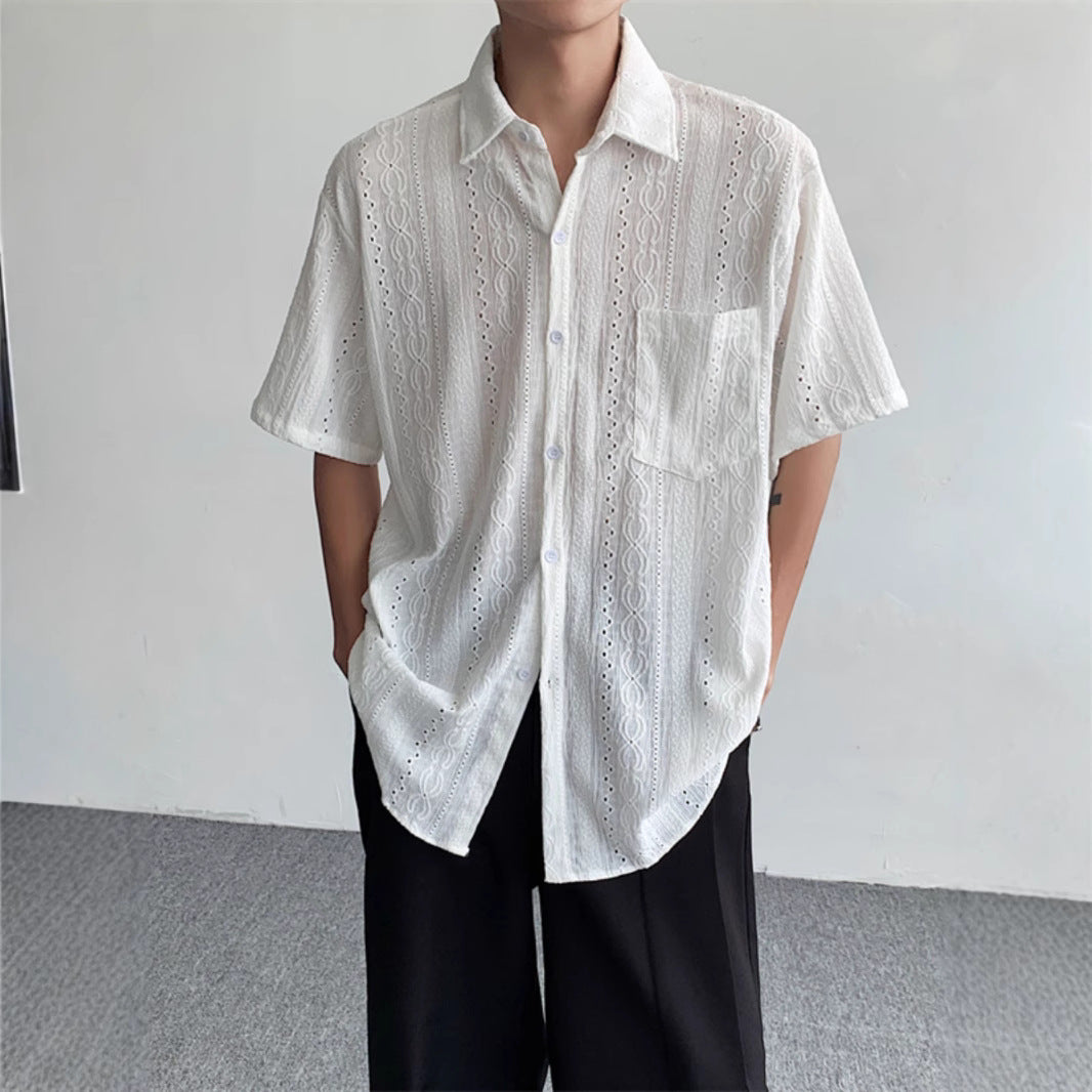 Retro-style hollowed-out short-sleeved shirt