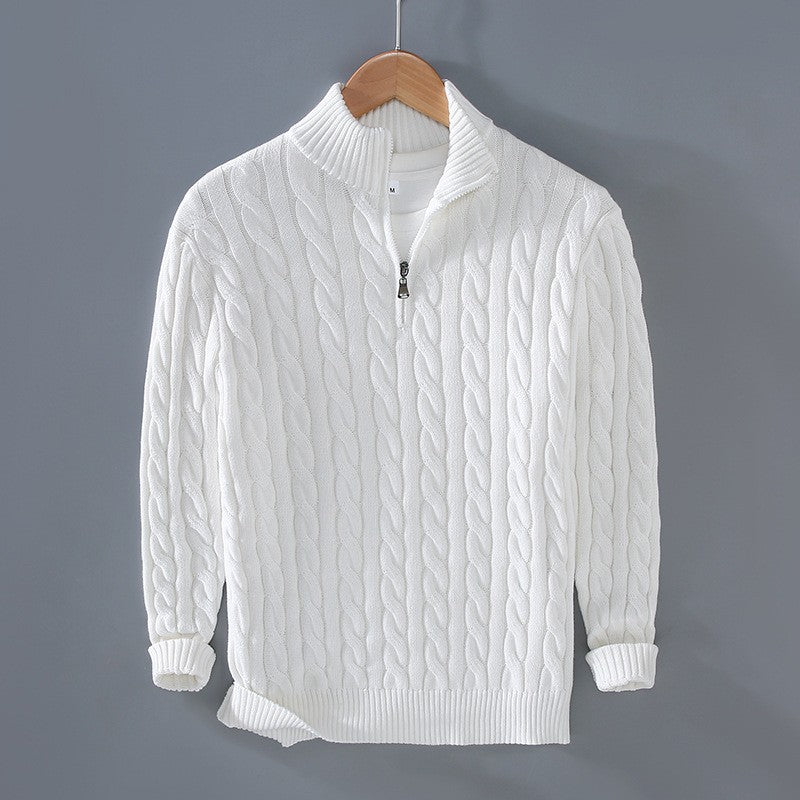 Mens Half Turtleneck Knit Sweater Zipper Pullover