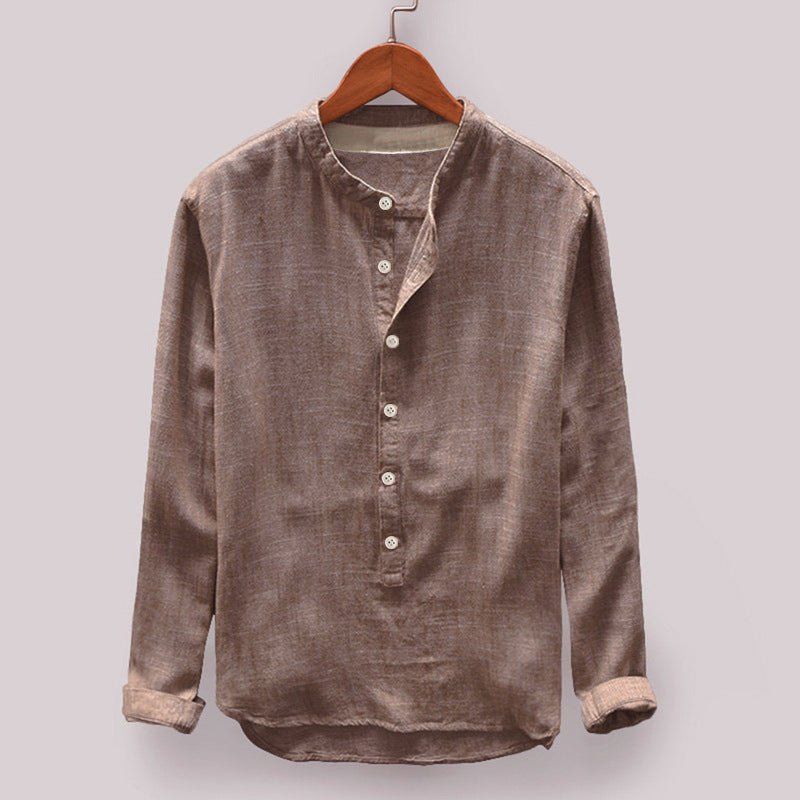 Mens Long Sleeve Stand Collar Shirt