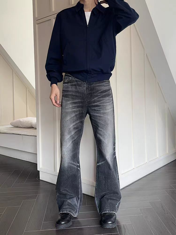 Retro washed black slightly flared jeans