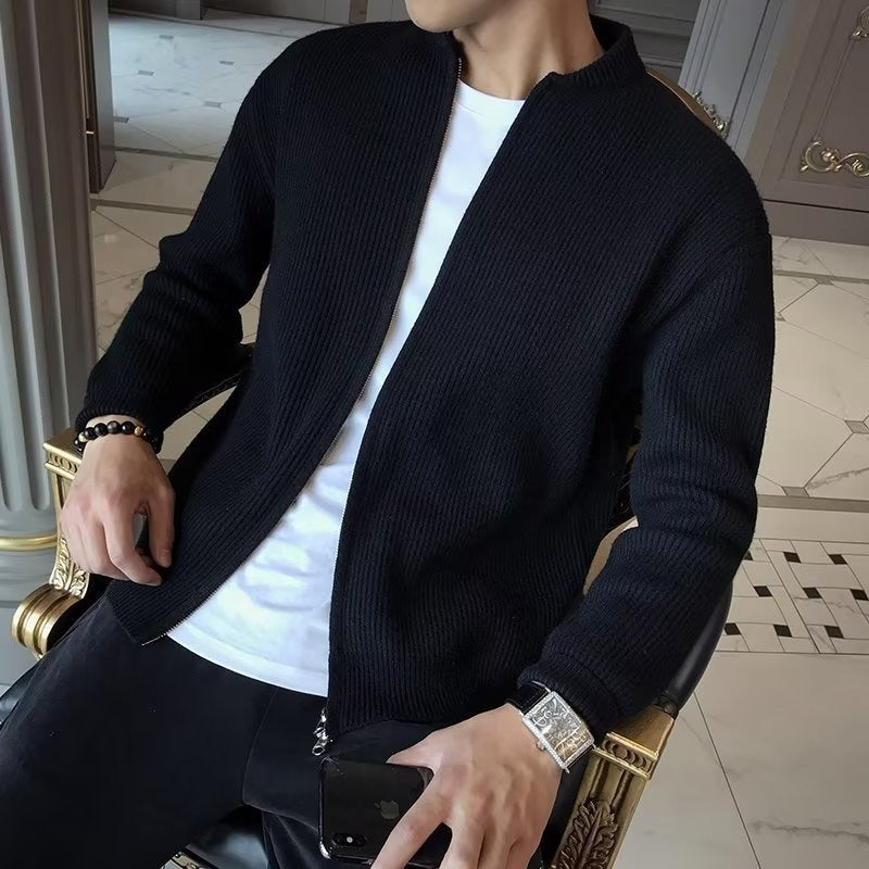 Mens Solid Color Knitted Cardigan
