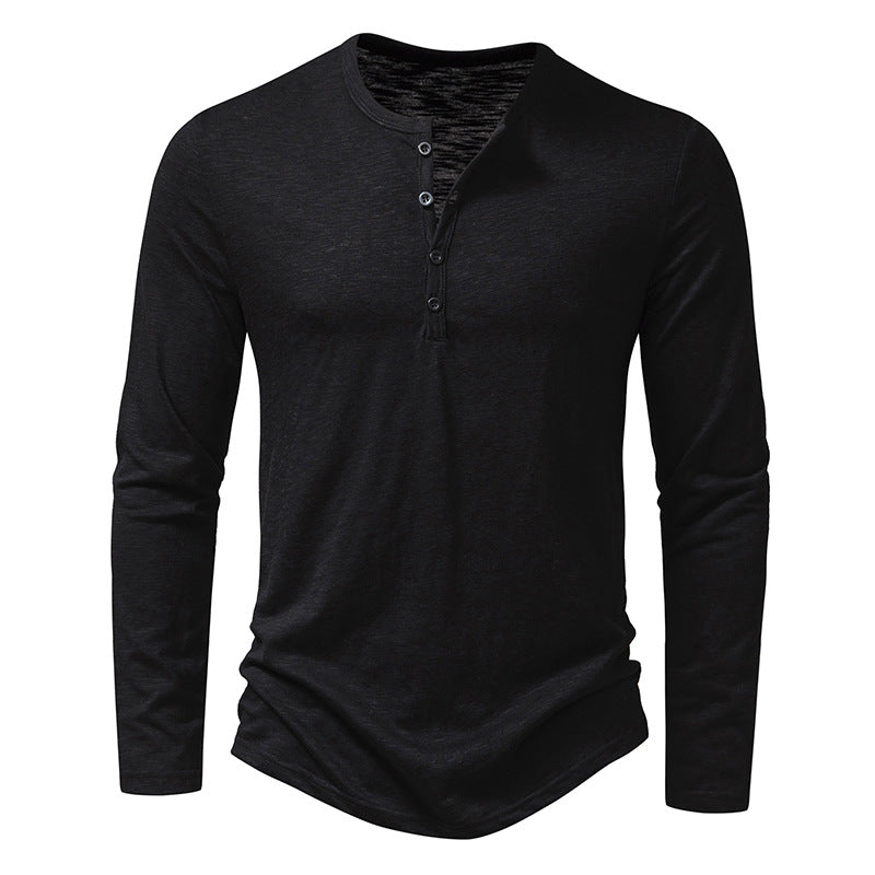 Corduroy Henry collar long-sleeved T-shirt
