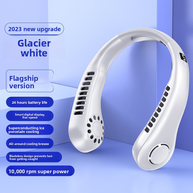 USB Rechargeable Neck Hanging Fan with Silent Bladeless Design