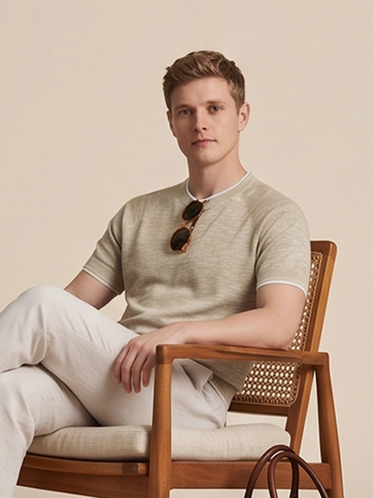 Men's Summer Cotton Linen Blend Short Sleeve Knit T-Shirt