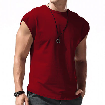 Mens Solid Color Sleeveless Vest Casual Cotton Blend Shirt