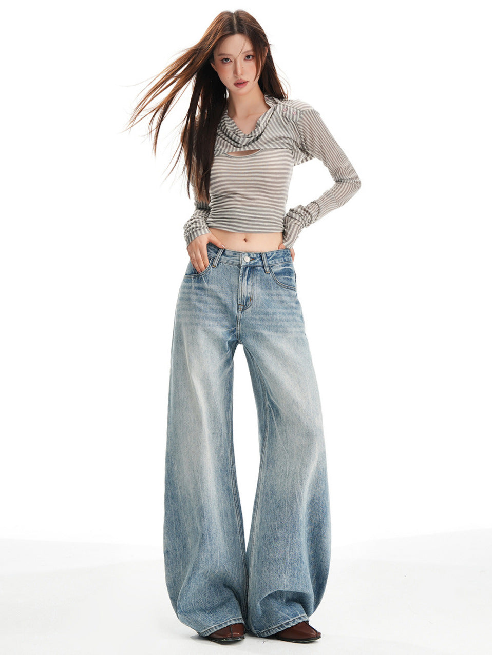 Washed Light Blue Straight Leg Jeans