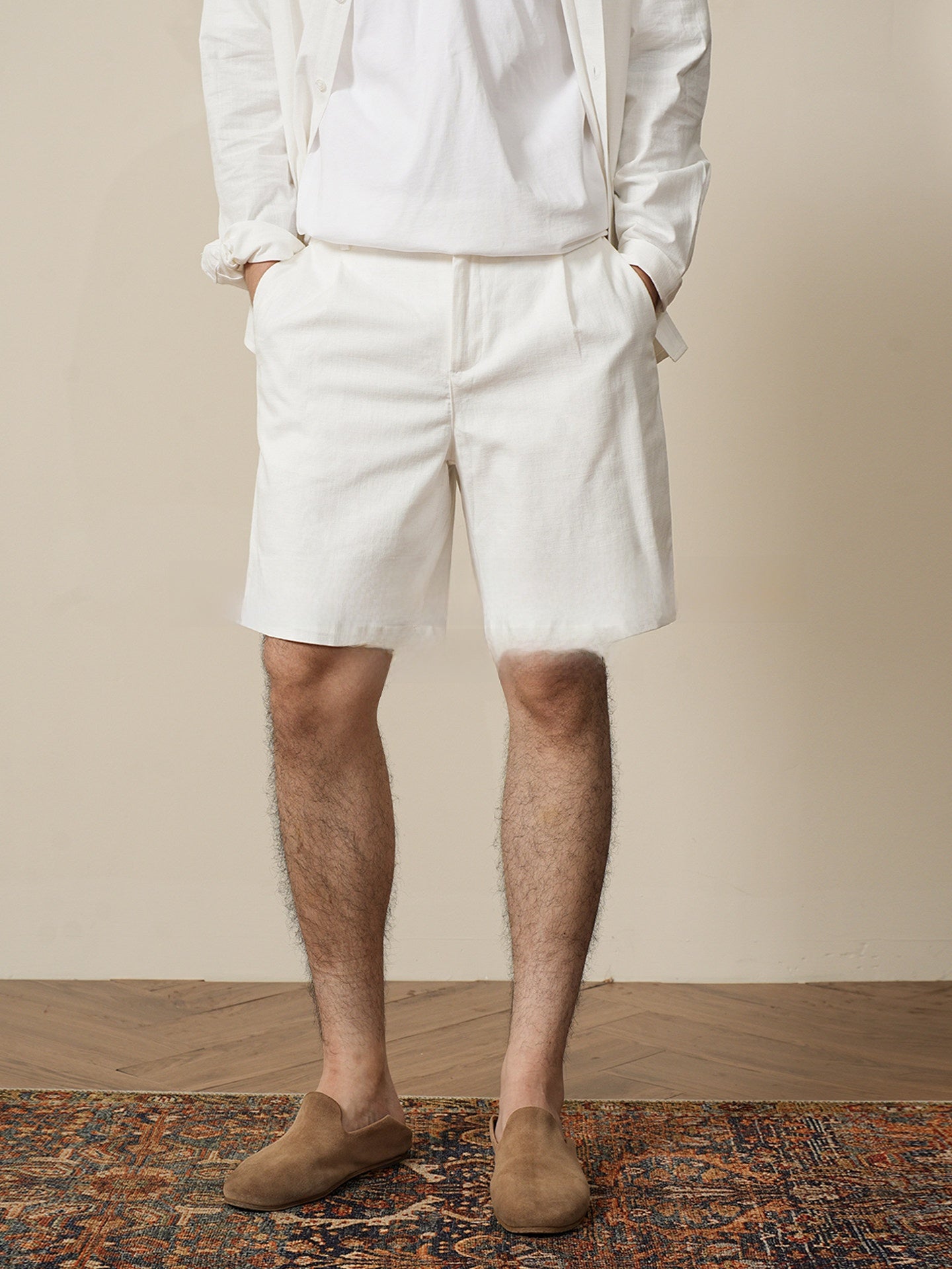 Mens Straight-Leg Linen Blend Shorts