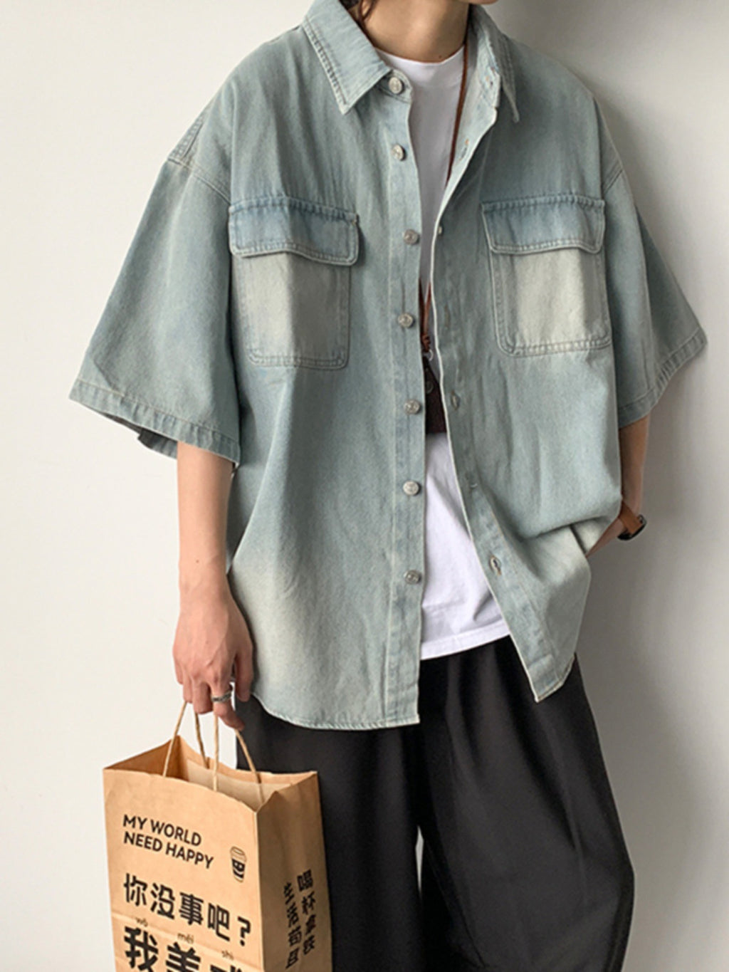 Mens Denim Short Sleeve Shirt Jacket