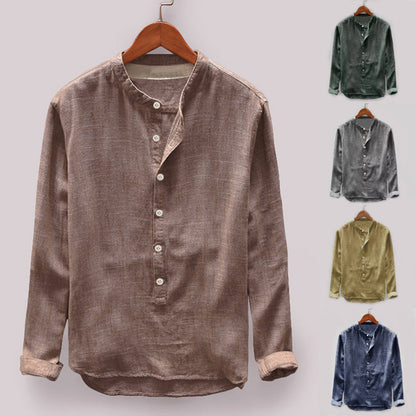 Mens Long Sleeve Stand Collar Shirt