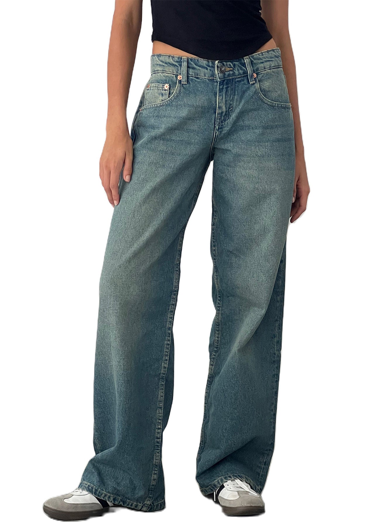 Womens High Waist Straight Leg Denim Jeans