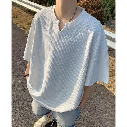Textured Ice Silk Short Sleeve T-Shirt for Men
