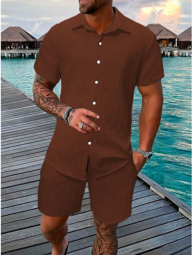 Men's vacation casual shirt and shorts set