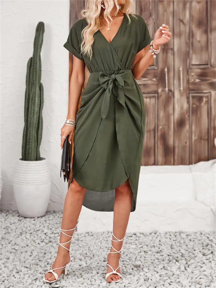 Wrap Bow Tie Short Dress