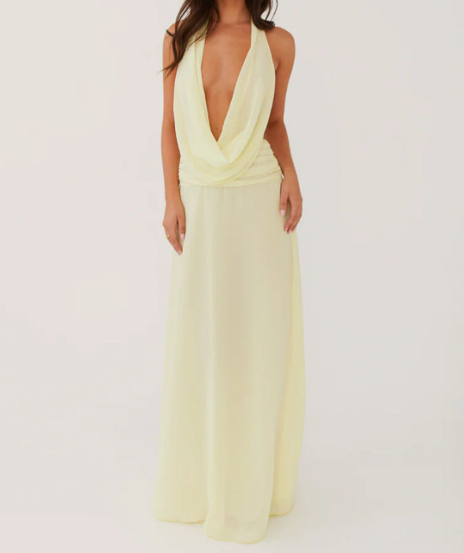 Fashion Printed Halter Neck High Waist Dress