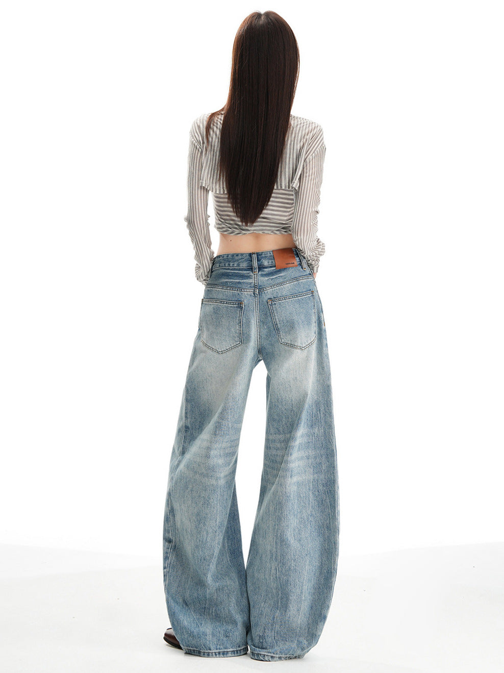 Washed Light Blue Straight Leg Jeans